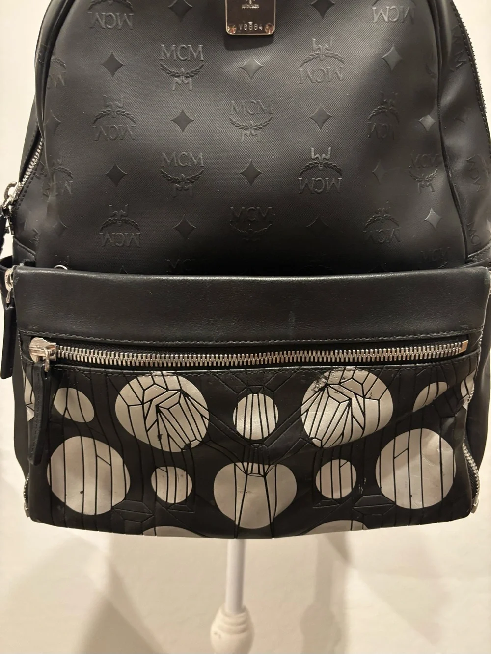 MCM Bionic Black Logo Backpack with Graphic Front Pocket